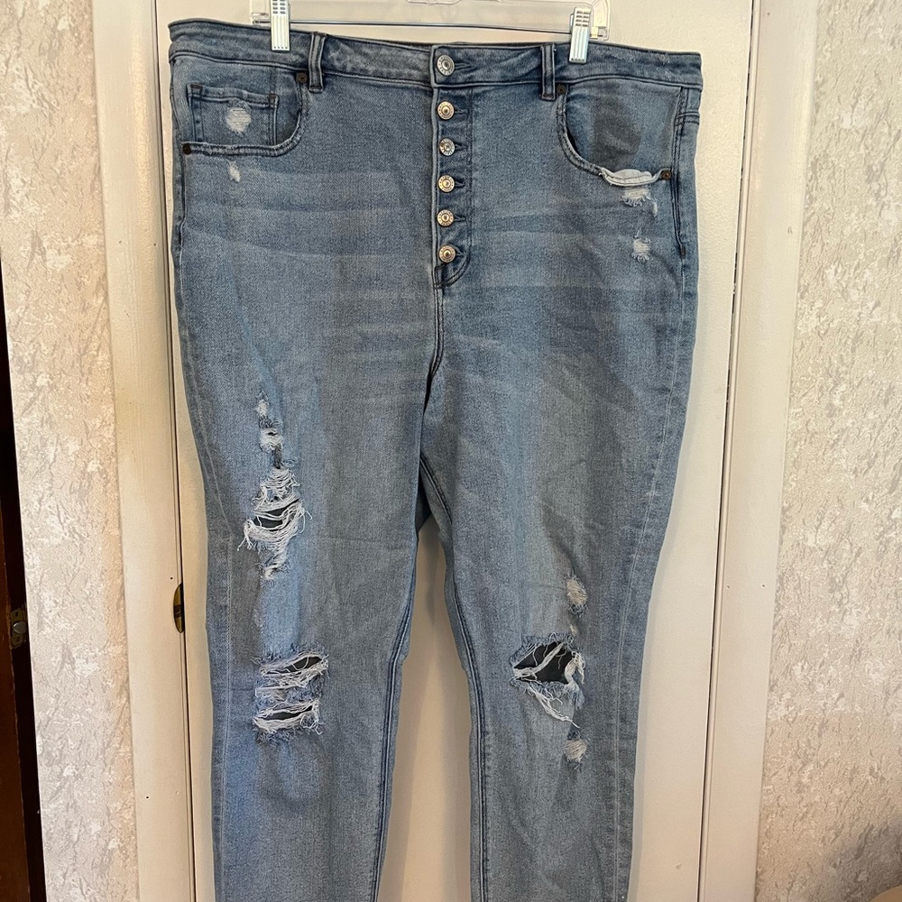 Button up high waisted ankle length jeans- stretchy